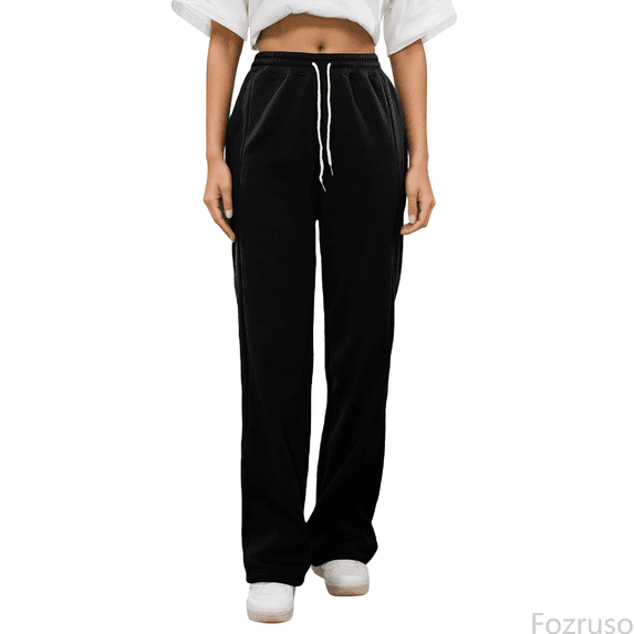 Fozruso Loose Long Pants for Girls Girls Casual Baggy Pants Elastic Waist Drawstring Straight Wide Leg Joggers Sweatpants For Kids Open Bottom Athletic Joggers Pockets Pants Sizes 5-6 Years