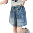 thumbnail image 1 of Fozruso Loose Long Pants for Girls Girl's Casual Elastic High Waist Denim Shorts Cargo Pants With Pocket Sizes 2-3 Years, 1 of 4