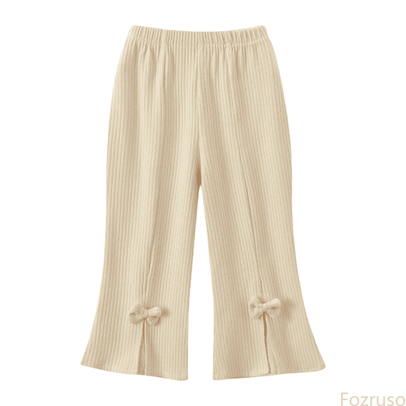 Fozruso Loose Long Pants for Girls Girls' Knitted Stripe Pants With Bow Details And Flared Pants Sizes 6-12 Months