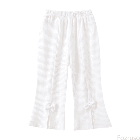 Fozruso Loose Long Pants for Girls Girls' Knitted Stripe Pants With Bow Details And Flared Pants Sizes 6-12 Months