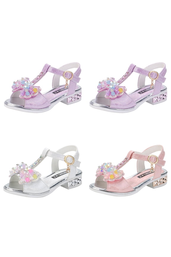 Low Heels Dress Shoes for Girls Children Shoes Fashion Thick Soles With Diamond Butterfly Sandals Summer Open Toe Student Dance Princess Shoes Sizes 11 Little Kid(4.5-5 Years)