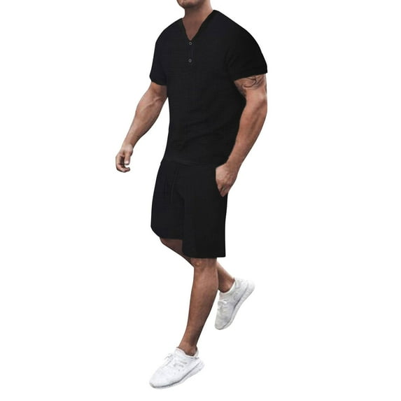 Fozruso Male Summer Top Shirt And Shorts Set 2 Piece Outfits Fashion Casual Short Sleeve Tracksuit Set For Men Set Outfit for Men