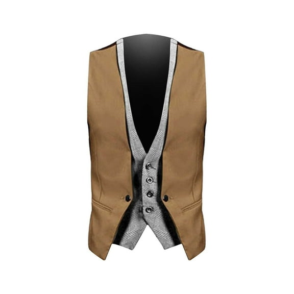 Fozruso Men's Business Leisure Wedding Holiday Two Piece Vest V Neck Sleeveless Slim Jacket Two Piece Vest