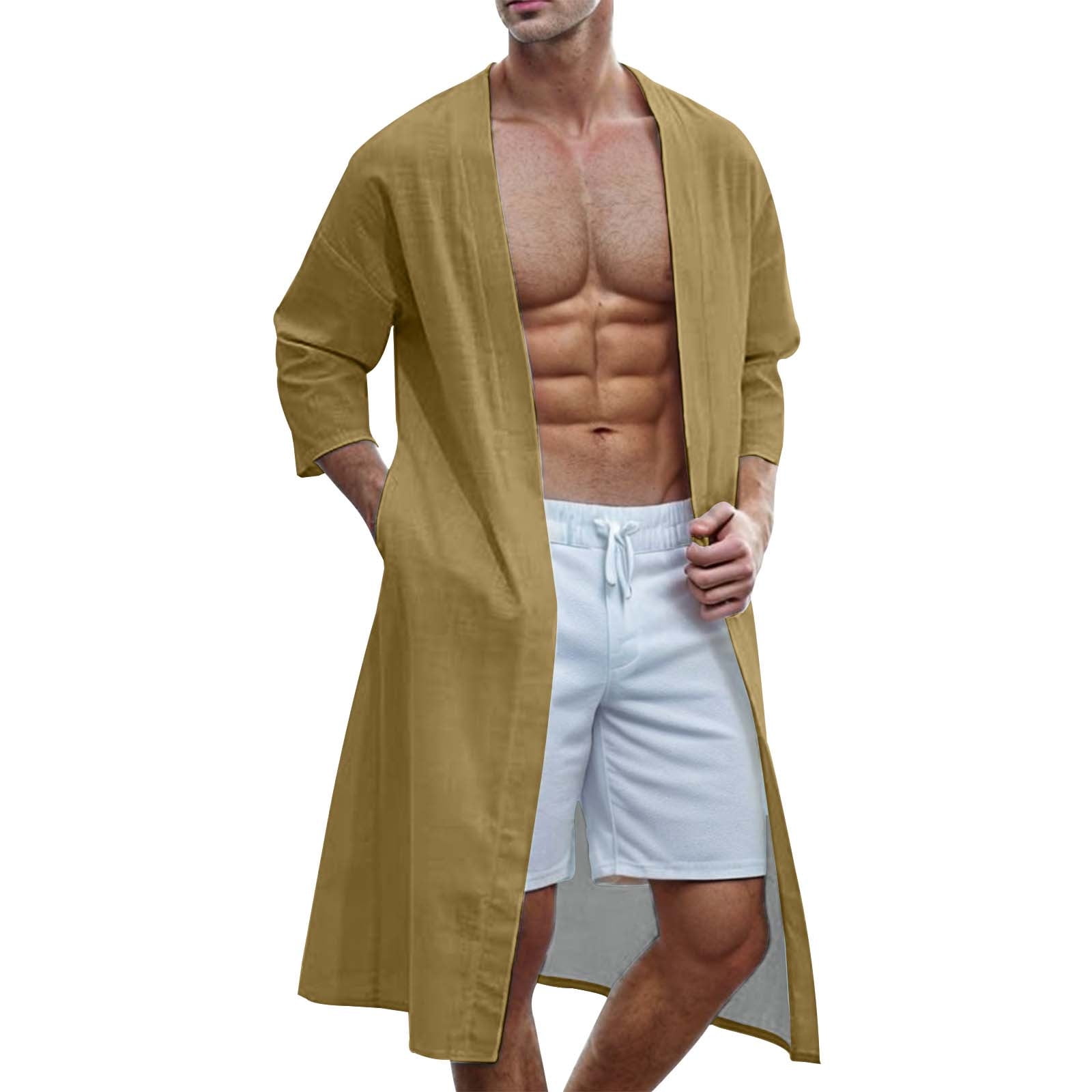 Fozruso Men's Lightweight Robe Jackets Paisley Printed Bathrobes Open ...