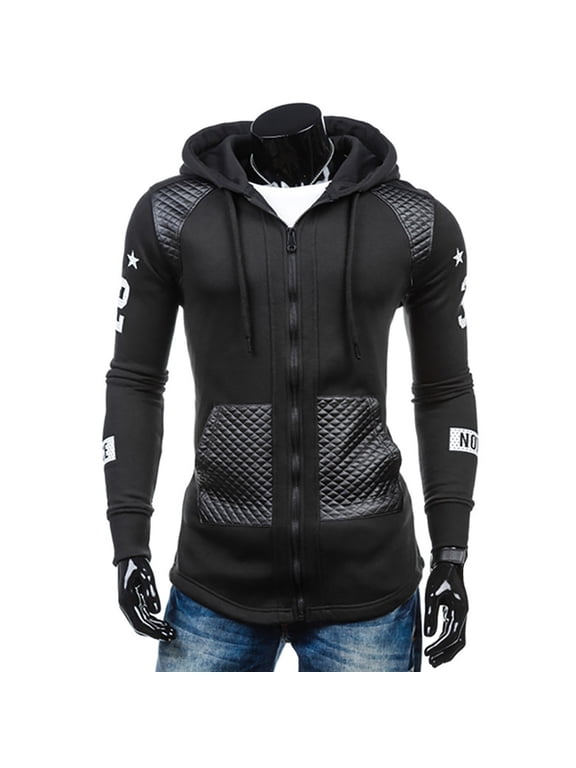 Men's Long Sleeve Zipper Pocket Hooded Dark Jacket