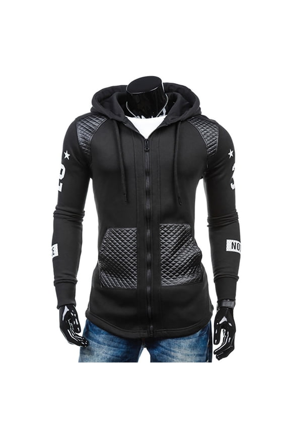 Men's Long Sleeve Zipper Pocket Hooded Dark Jacket