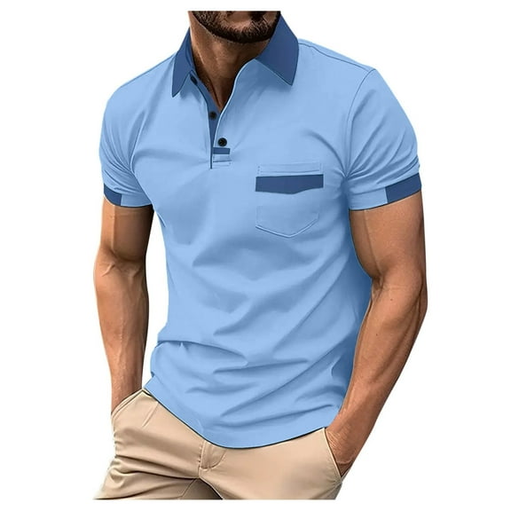 Fozruso Men's Summer Breathable Short Sleeve Polo Shirts For Men Solid Color Button Lapel Pocket Polo Shirts Cotton Polo Polo Shirtss