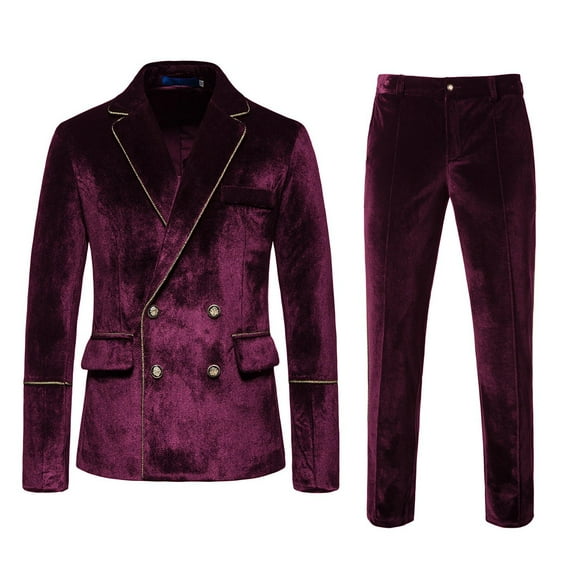Fozruso Mens Autumn And Winter Fashion Casual Suits Honey Velvet Slim Double Solid Color Evening Dress Groomsmen Suit Suit for Men
