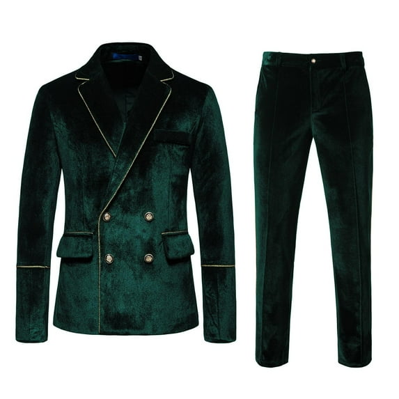 Fozruso Mens Autumn And Winter Fashion Casual Suits Honey Velvet Slim Double Solid Color Evening Dress Groomsmen Suit Suit for Men