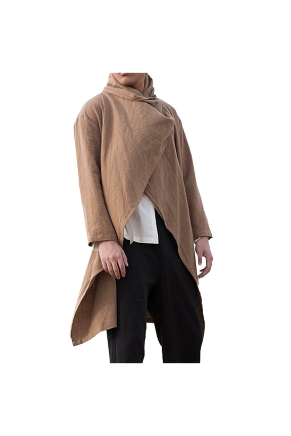Mens Cotton And Linen Cape Long Irregular Cloak Long Sleeve Coat