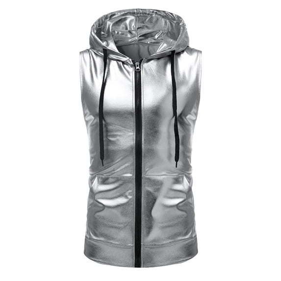 Fozruso Mens Fashion Dance Bright Color Hooded Drawstring Zippered Vest