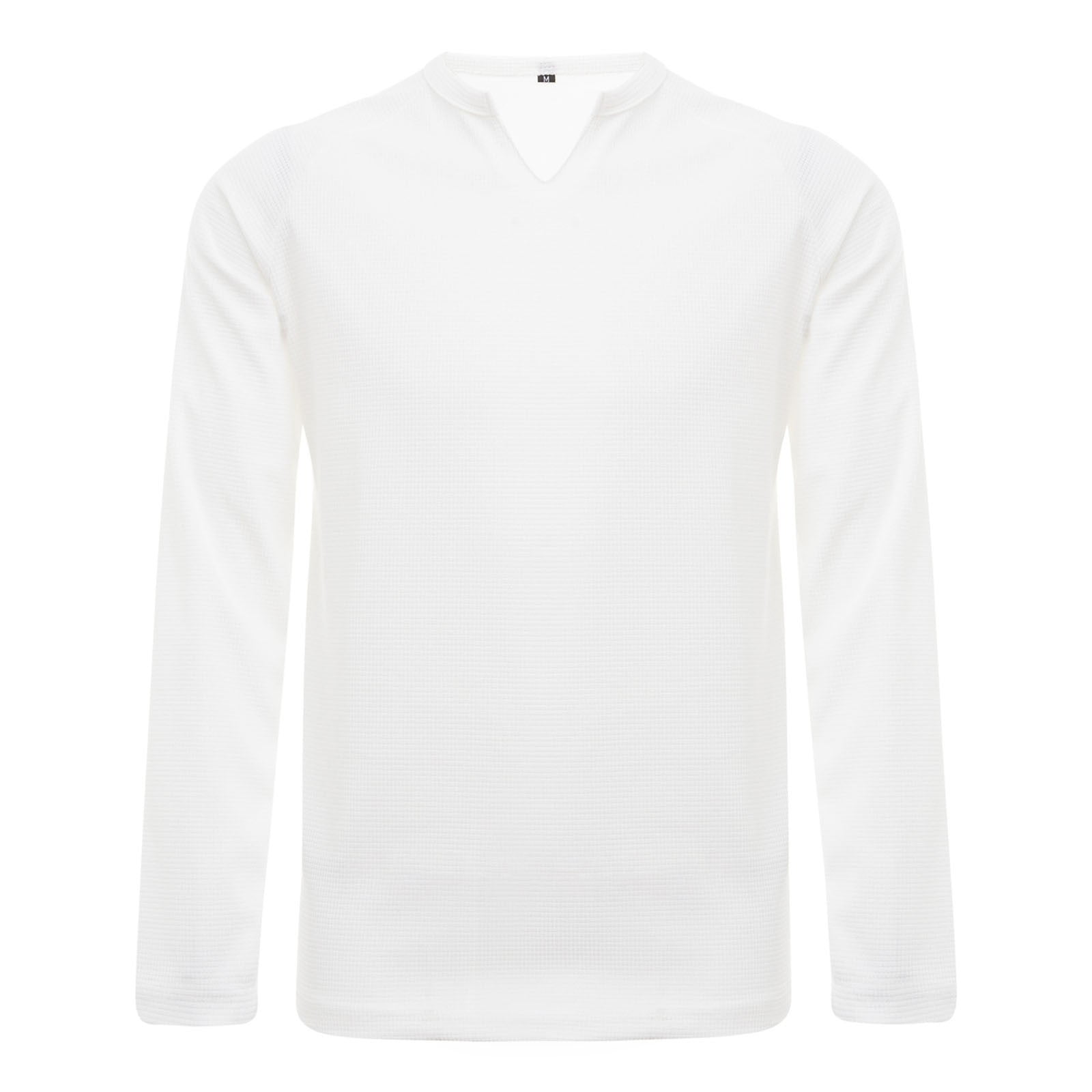Fozruso Mens Long Sleeve T Shirt Base Small V Neck White T Shirts For ...