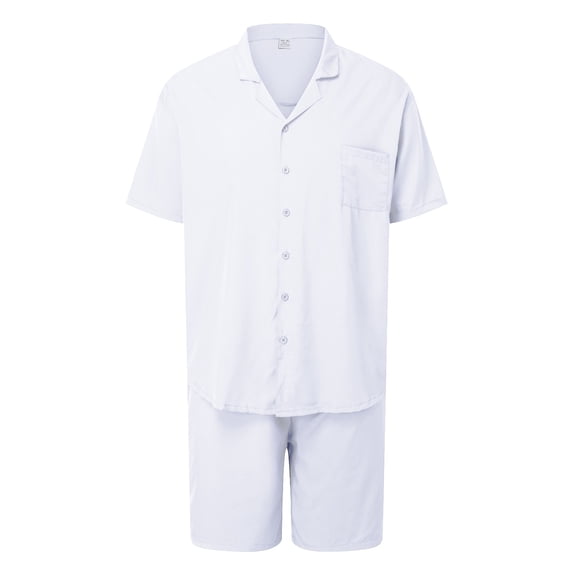 Fozruso Mens Short Sleeve Shorts Two Piece Set Solid Color Button Down C Ollar Shirt Plus Size Casual Beachwear