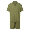 thumbnail image 1 of Fozruso Mens Short Sleeve Shorts Two Piece Set Solid Color Button Down C Ollar Shirt Plus Size Casual Beachwear, 1 of 6