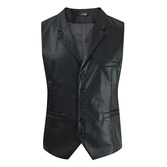 Fozruso Mens Slim Fit Leather Vest PU Leather Vest Single Vest