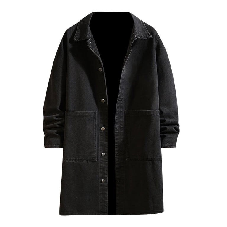 Fozruso Mens Winter And Autumn Loose Casual Denim Trench Coat Long