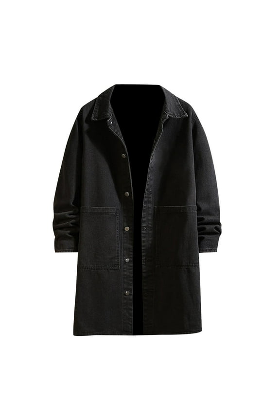 Mens Winter And Autumn Loose Casual Denim Trench Coat Long Coat