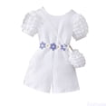 thumbnail image 1 of Fozruso New Girls' Casual 2 Piece Set: Ribbed Rss Back Romper With Buble Sleeves & Bag Summer Casual Jumpsuits Sizes 2-3 Years, 1 of 7