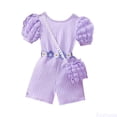 thumbnail image 1 of Fozruso New Girls' Casual 2 Piece Set: Ribbed Rss Back Romper With Buble Sleeves & Bag Summer Casual Jumpsuits Sizes 5-6 Years, 1 of 6