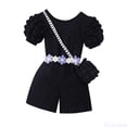 thumbnail image 1 of Fozruso New Girls' Casual 2 Piece Set: Ribbed Rss Back Romper With Buble Sleeves & Bag Summer Casual Jumpsuits Sizes 5-6 Years, 1 of 6