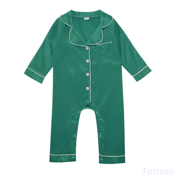 Fozruso Newborn Infant Baby Girl Boy Silk Pajamas Rompers Button Down Long Sleeve Satin Pj's Jumpsuit One-piece Romper Sizes 0-3 Months