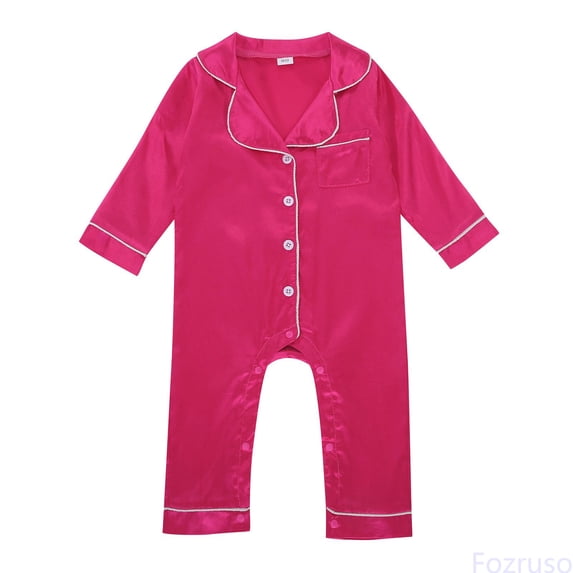 Fozruso Newborn Infant Baby Girl Boy Silk Pajamas Rompers Button Down Long Sleeve Satin Pj's Jumpsuit One-piece Romper Sizes 18-24 Months