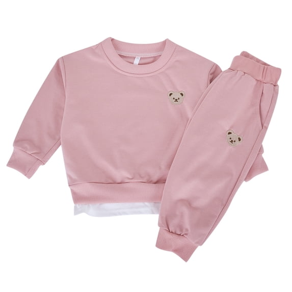 Fozruso Outfit Sets For Girls Toddler Kids Baby Girl's Boys Cartoon Bear Hoodie Sweatshirt And Jogger Sweatpants 2 Piece Outfit,12-18 Months(Pink)