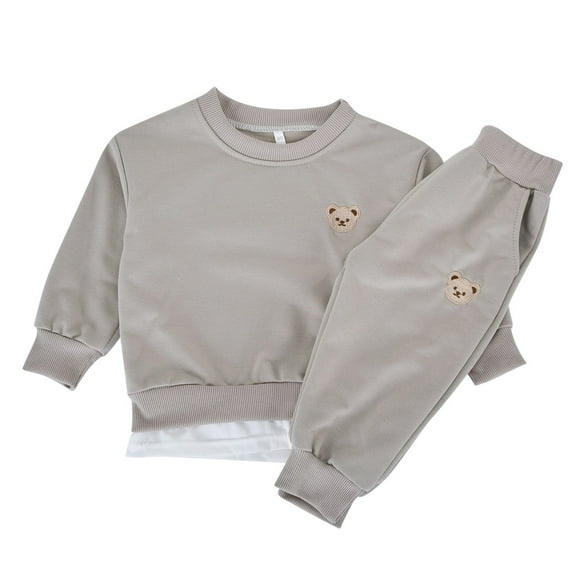 Fozruso Outfit Sets For Girls Toddler Kids Baby Girl's Boys Cartoon Bear Hoodie Sweatshirt And Jogger Sweatpants 2 Piece Outfit,2-3 Years(Gray)