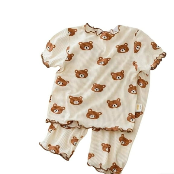 Fozruso Outfit Sets For Girls Toddler Girl Wooden Ear Edge Short Sleeve Strawberry Print T Shirt Top Shorts Home Clothes Loose Sportswear Suit 0 To 6 Years,18-24 Months(Brown)