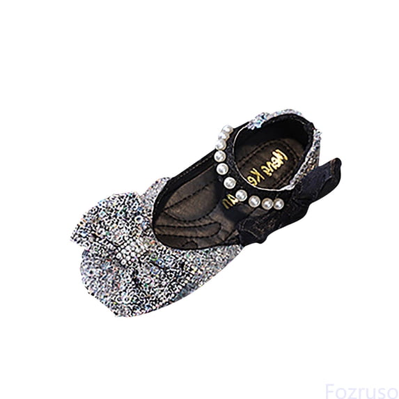 Fozruso Performance Dance Shoes For Girls Childrens Shoes Pearl Rhinestones Shining Kids Princess Shoes Baby Girls Shoes For Party And Wedding,Sizes 2 Big Kid 34(Black)