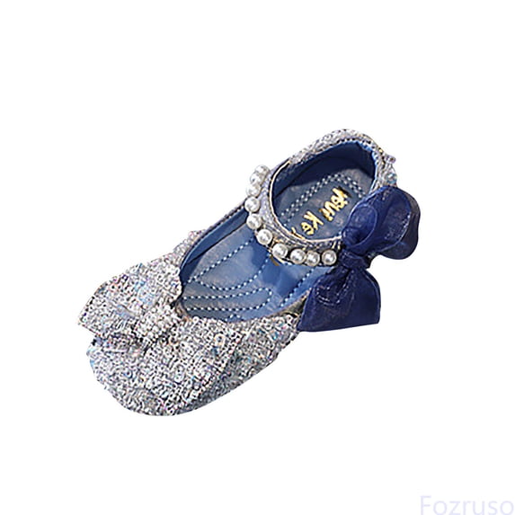 Fozruso Performance Dance Shoes For Girls Childrens Shoes Pearl Rhinestones Shining Kids Princess Shoes Baby Girls Shoes For Party And Wedding,Sizes 3 Big Kid 36(Blue)