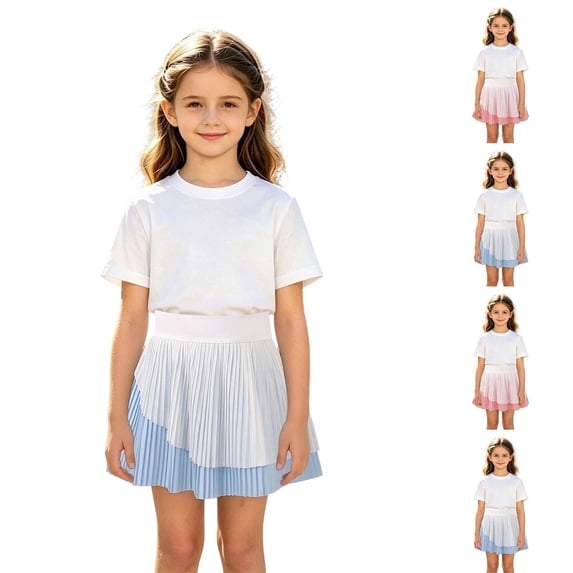 Fozruso Pleated Mini Skirt with Built-in Shorts for Girls, Kids Tennis School Skorts with Elastic Waist(Pink)