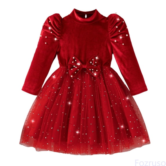 Fozruso Princess Dresses for Girls Girls Velvet Dress With Star Moon Skirt Elegant Party Gown For Sizes 3-4 Years