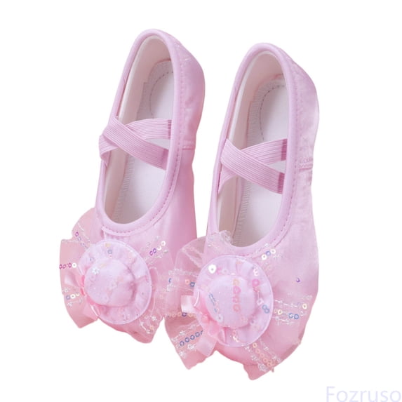 Fozruso Princess Shoes for Girls Elegant Satin Ballet For Girls Delicate Mesh Dance Shoes With Glitter Bow Cat Design Sizes 15 Big Kid(10-11 Years)