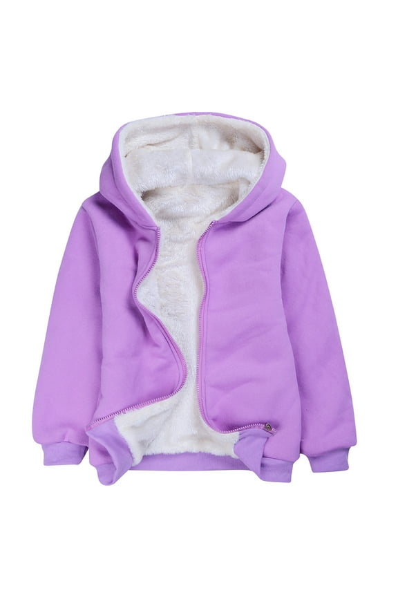 School Jackets Girls 2-3 Years,Boys Girls Autumn Winter Long Sleeved Solid Color Cotton Warm Windproof Hood Zippered Hoodie Jacket Top Coat Purple