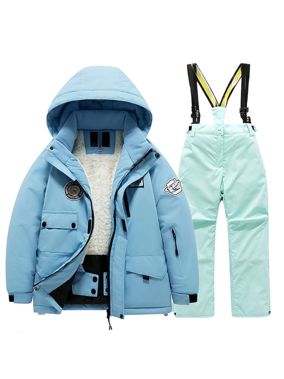 School Winter Coats Jackets 10-12 Years,Children's Ski Suit Fleece Pocket Jacket And Pants Winter Windbroof Snowboarding Unisex Kid Winter Warm Snow Suits Green