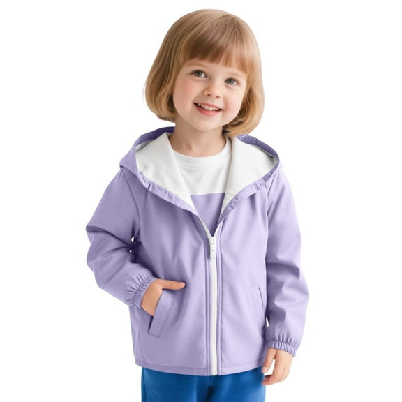 Fozruso School Winter Coats Jackets 5-6 Years,Girls Hooded Windbreaker Jacket Lightweight Raincoat Outdoor Autumn Zippered Coat For Children Purple