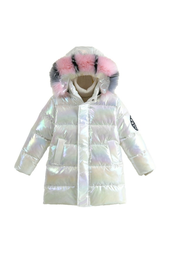 School Winter Coats Jackets 6-7 Years,Winter Sweet Girl Mid Length Down Jacket White Down Dazzling Children's Warm Jacket Coat Colorful White