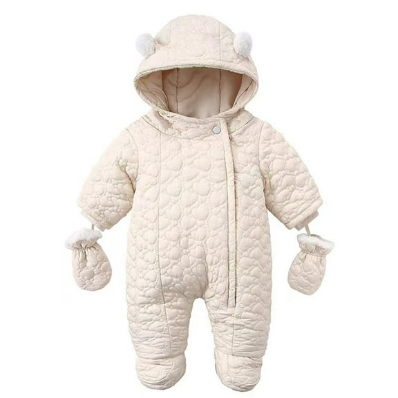 Fozruso School Winter Coats Jackets 9-12 Months,Baby Romper Outerwear Snowsuit Bear Ears Girls Coat Infant Jumpsuit Hooded Jacket Warm Girls Coat Jacket With Gloves Beige