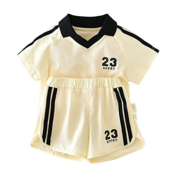 Fozruso Shirts and Shorts Sets for Kids Children's Short Sleeved Sports Set Baby Summer Academy T Shirt Little Boy Cotton Thin Suit Baby Two Piece Set,Sizes 18-24 Months(Beige)
