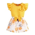 thumbnail image 1 of Fozruso Short Set Girls Outfits Girls Summer Outfits 2 Piece Set Cute Sleeveless Ribbed T Shirt With Printed Bow Shorts Casual Playwear For Toddlers Age 4 8,4-5 Years(Yellow), 1 of 6