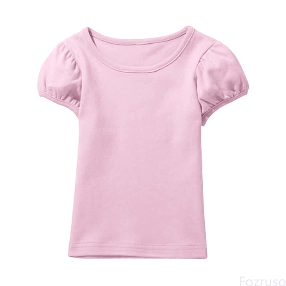 Fozruso Soft Girls Short Sleeve T Shirt Cute Puff Sleeve Top Comfortable Casual Tee For Toddler And Kids Summer Tops,Sizes 6-7 Years Pink