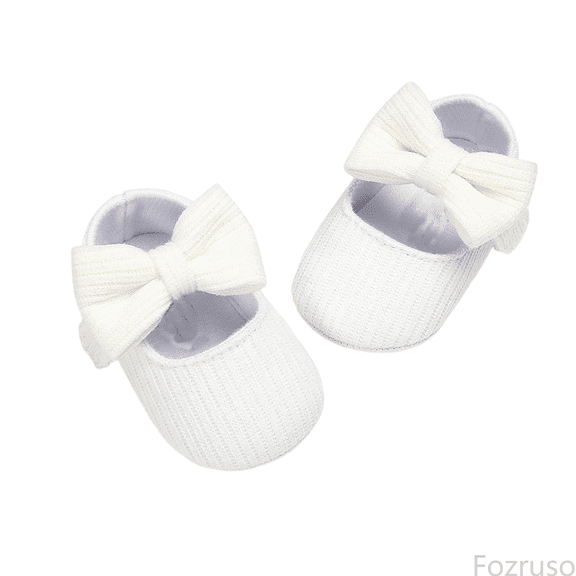 Fozruso Soft Yarn Knit Baby Sneakers With Bow For Girls First Walking Shoes Sole Toddler Prewalker Booties Crib Shoes For To 24 Months,Sizes 12(6-12 Months)