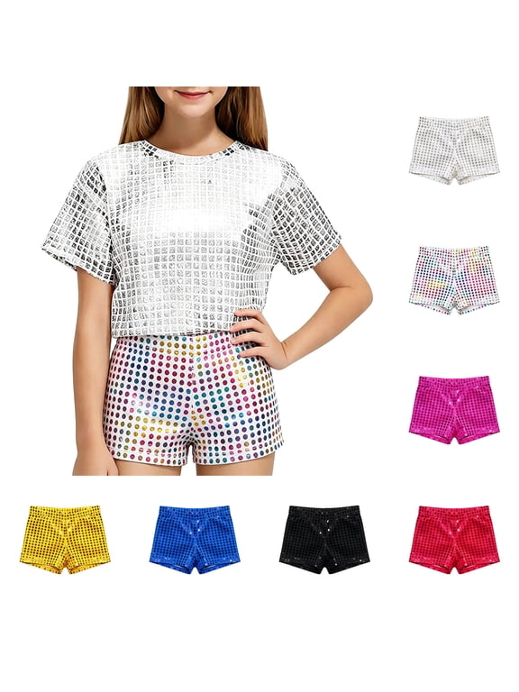 Sparkling Dotty Stage Shorts For Girls And Boys – Glimmering Sequin Dance Shorts For Performances And Events for Kids School Daily(Black)