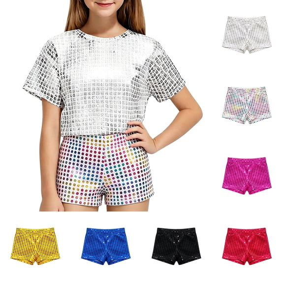 Fozruso Sparkling Dotty Stage Shorts For Girls And Boys – Glimmering Sequin Dance Shorts For Performances And Events for Kids School Daily(Red)