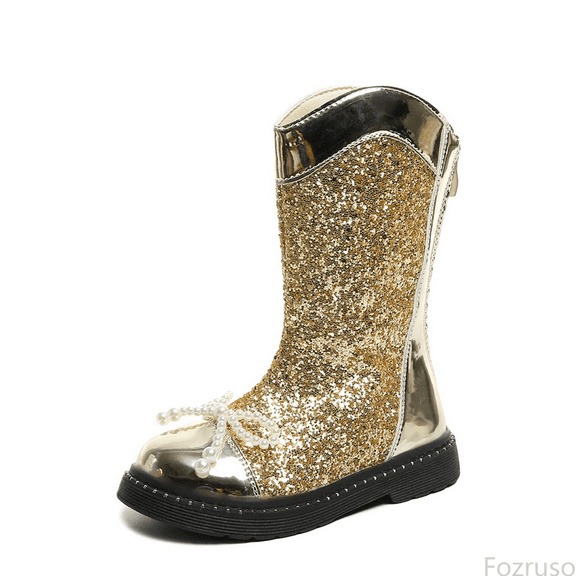 Fozruso Sparkly Bow Winter Boots For Girls Fashionable Sole Dressy Ankle Booties With Back Zipper Comfortable Casual Footwear,Warm Winter Boots Sizes 11 Little Kid(4.5-5 Years)