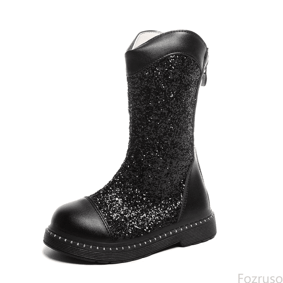 Fozruso Sparkly Leather Girls Boots Winter Fashion Sole Comfortable Ankle Booties For Toddler Kids,Mid Calf Boots Sizes 10 Little Kid(3.5-4 Years)