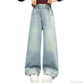 thumbnail image 1 of Fozruso Stretch Pants for Girls Girls Fashion Cute Personality Pants Elastic Waist Wide Leg Jeans Casual Demin Pants With Pockets Sizes 5-6 Years, 1 of 6