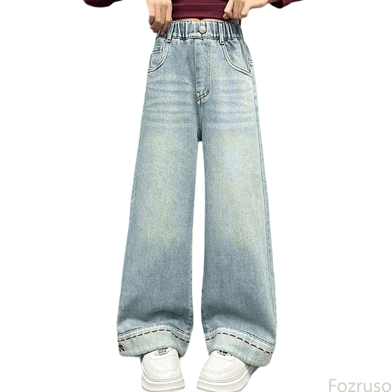 Fozruso Stretch Pants for Girls Girls Fashion Cute Personality Pants Elastic Waist Wide Leg Jeans Casual Demin Pants With Pockets Sizes 5-6 Years