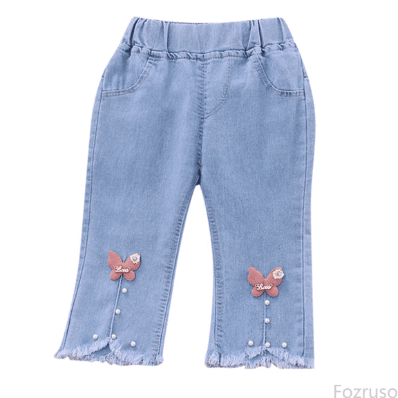 Fozruso Stretch Pants for Girls Toddler Girls Capri Denim Pants Toddler Kid Pants Jeans Soft Elastic Waist Denim Pants Sizes 3-4 Years